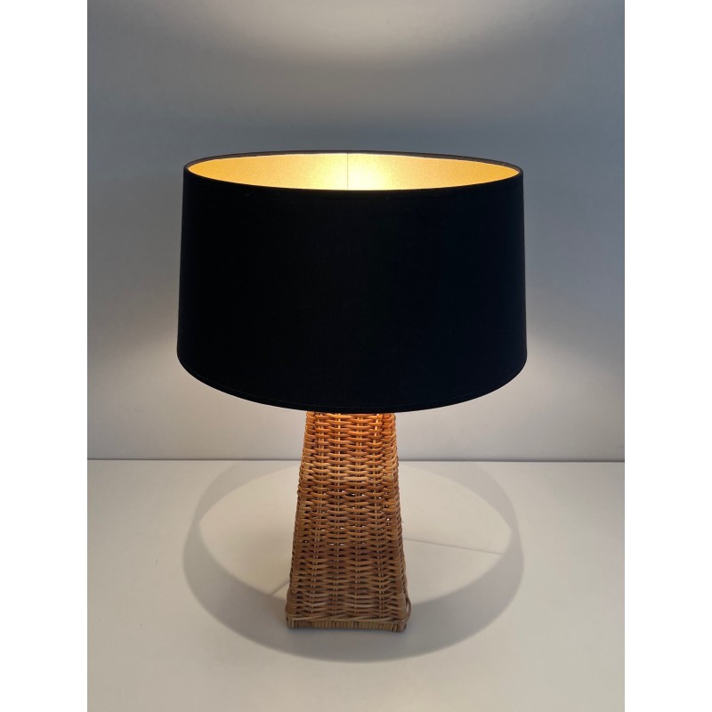 Pyramidal Rattan Table Lamp, French Work, Circa 1970