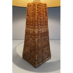 Lampe de Table Pyramidale en Rotin, Travail Français, Vers 1970