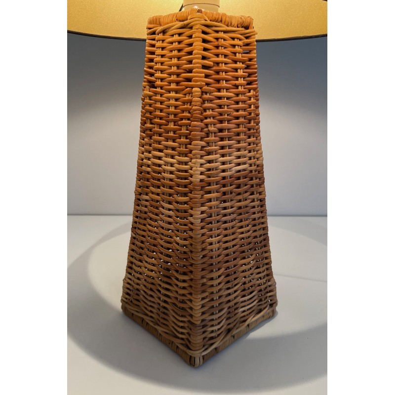 Pyramidal Rattan Table Lamp, French Work, Circa 1970