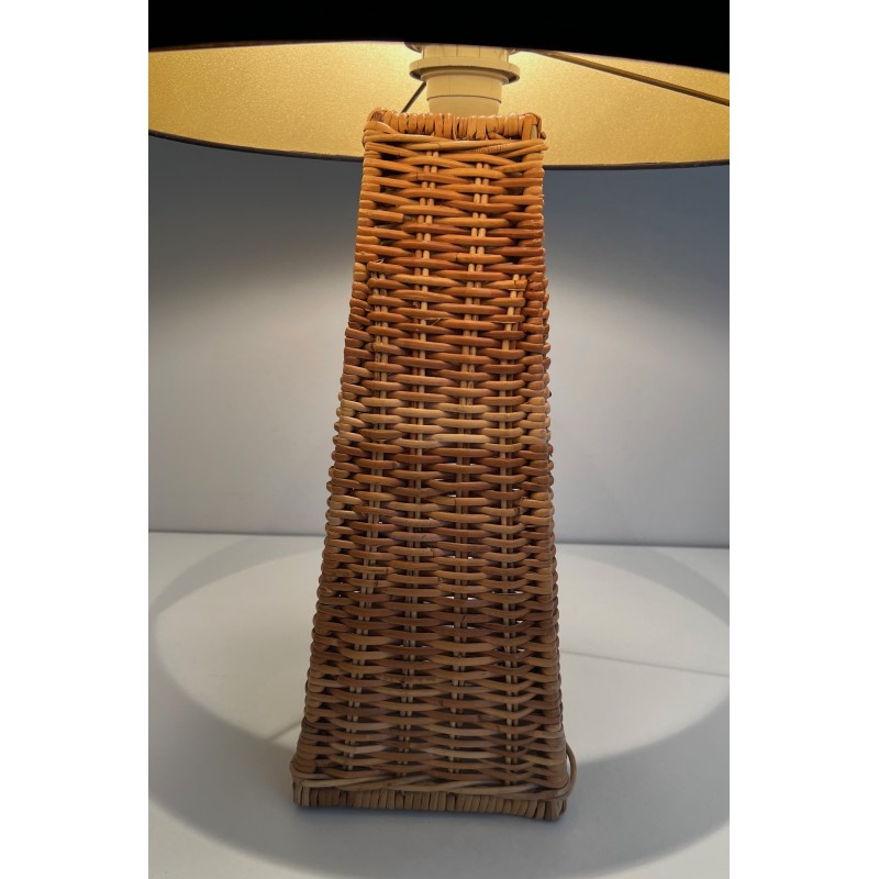 Pyramidal Rattan Table Lamp, French Work, Circa 1970