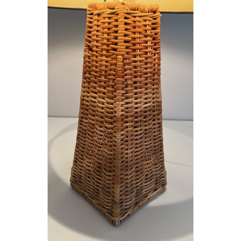 Lampe de Table Pyramidale en Rotin, Travail Français, Vers 1970