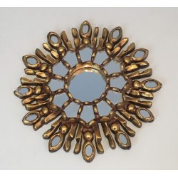Small Gilt Carved Wood Sunburst Mirror, Italian Work, Circa 1970