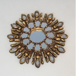 Small Gilt Carved Wood Sunburst Mirror, Italian Work, Circa 1970