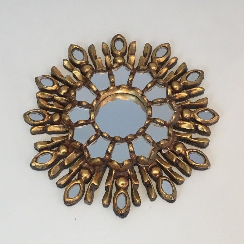 Small Gilt Carved Wood Sunburst Mirror, Italian Work, Circa 1970