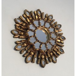 Small Gilt Carved Wood Sunburst Mirror, Italian Work, Circa 1970