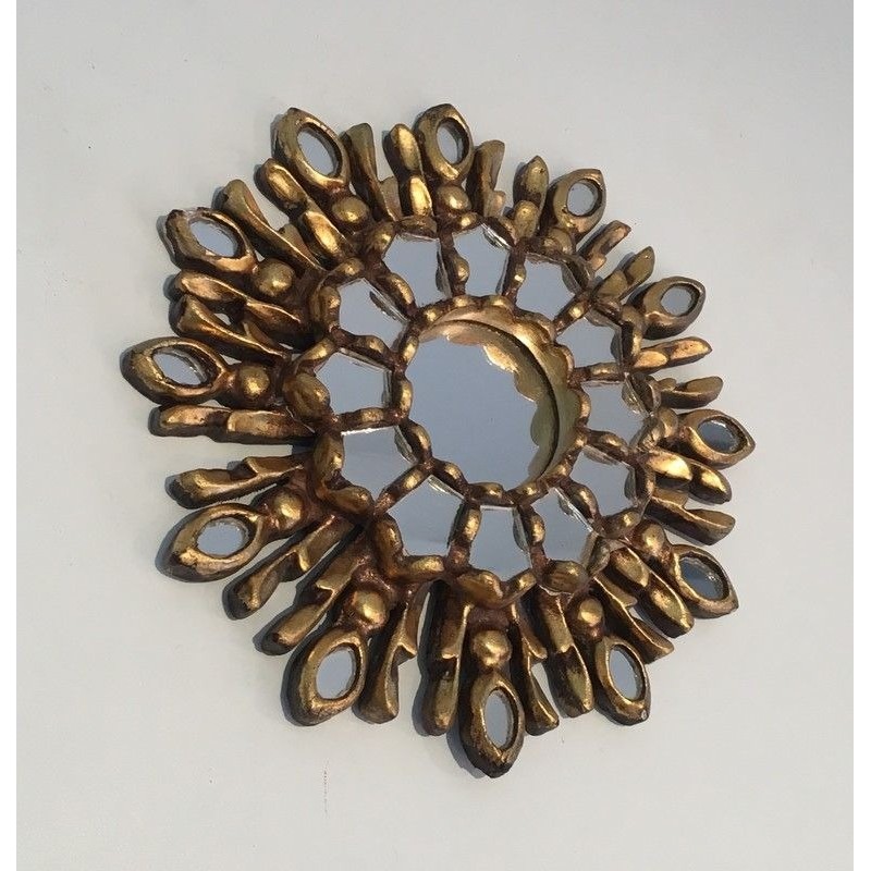 Small Gilt Carved Wood Sunburst Mirror, Italian Work, Circa 1970
