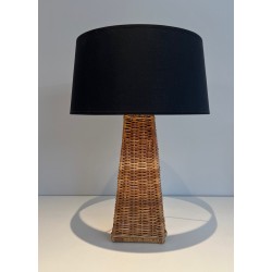Pyramidal Rattan Table Lamp, French Work, Circa 1970