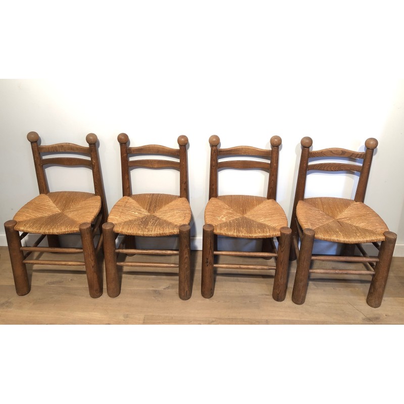 Set of Four Brutalist Chairs by Charles Dudouyt, French Work, Circa 1940