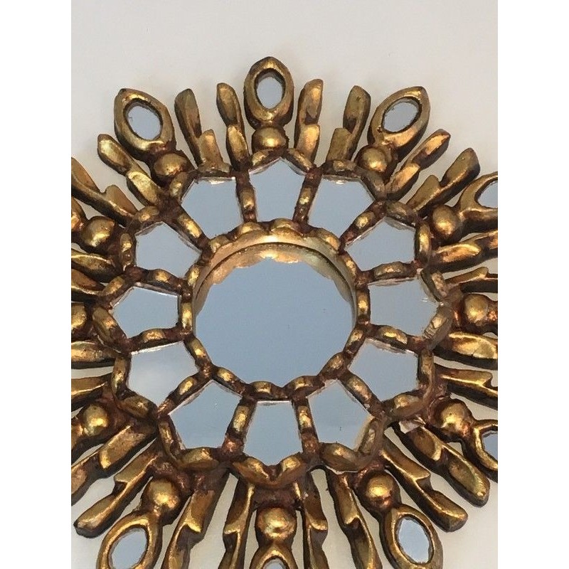 Small Gilt Carved Wood Sunburst Mirror, Italian Work, Circa 1970