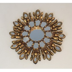 Small Gilt Carved Wood Sunburst Mirror, Italian Work, Circa 1970