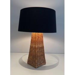 Lampe de Table Pyramidale en Rotin, Travail Français, Vers 1970