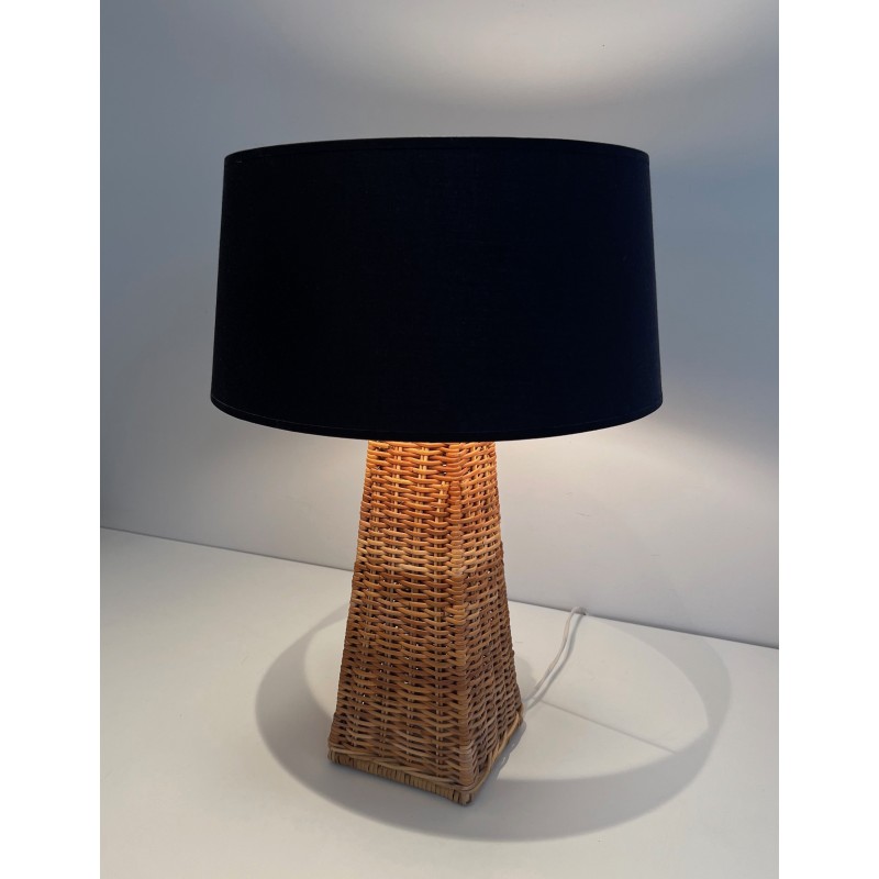 Pyramidal Rattan Table Lamp, French Work, Circa 1970