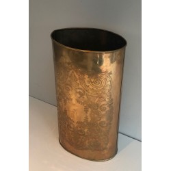 Porte-Parapluie en Laiton Gravé à Décors d'Entrelacs, Travail Français, Vers 1900