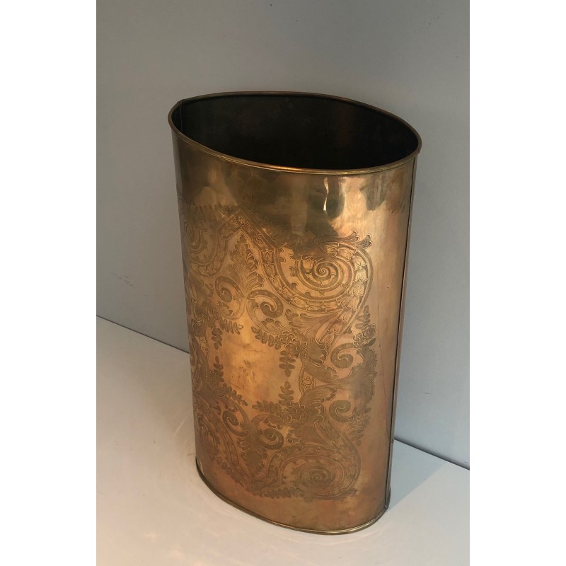 Engraved Brass Umbrella Stand with Interlacing Decorations, French Work, Circa 1900