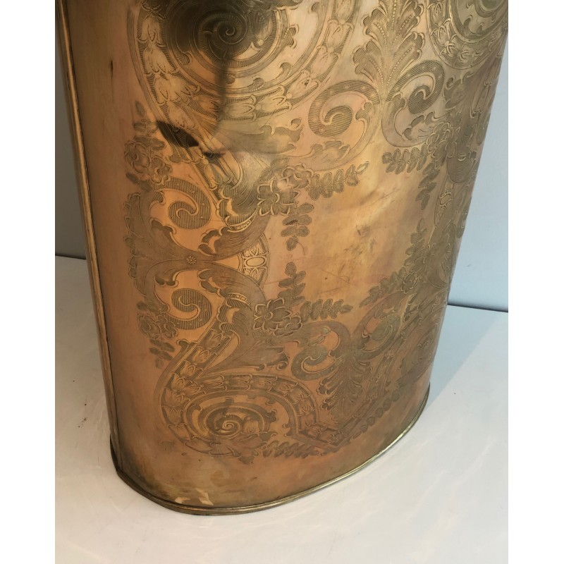 Porte-Parapluie en Laiton Gravé à Décors d'Entrelacs, Travail Français, Vers 1900