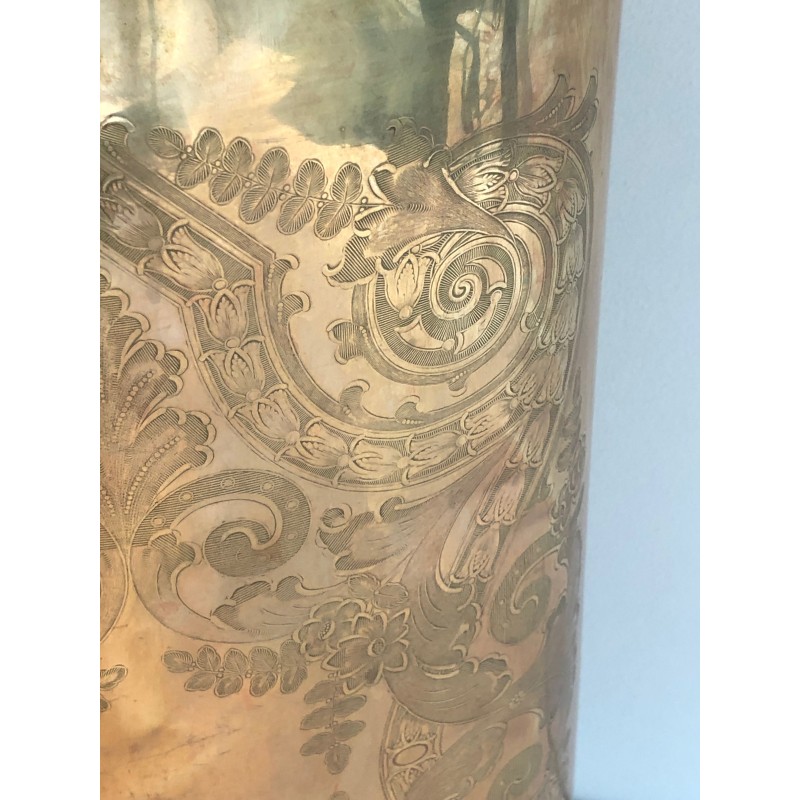 Engraved Brass Umbrella Stand with Interlacing Decorations, French Work, Circa 1900