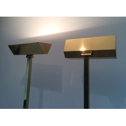 Pair of Brass Floor Lamps on Travertine Base, French Work, Circa 1970