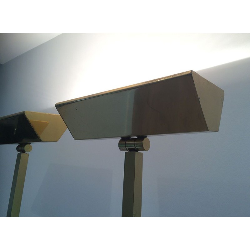 Pair of Brass Floor Lamps on Travertine Base, French Work, Circa 1970