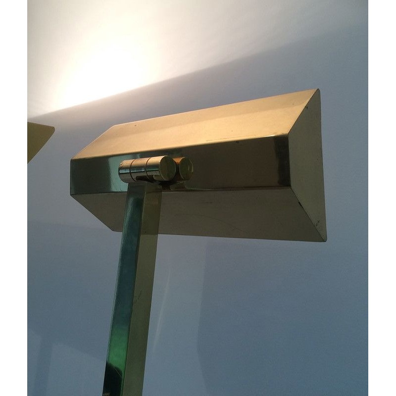 Paire de Lampadaires en Laiton sur Base en Travertin, Travail Français, Vers 1970