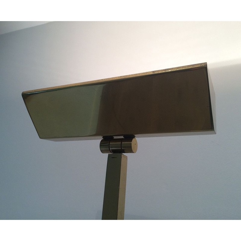 Paire de Lampadaires en Laiton sur Base en Travertin, Travail Français, Vers 1970