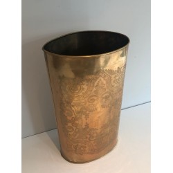 Porte-Parapluie en Laiton Gravé à Décors d'Entrelacs, Travail Français, Vers 1900