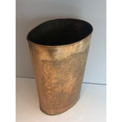 Porte-Parapluie en Laiton Gravé à Décors d'Entrelacs, Travail Français, Vers 1900