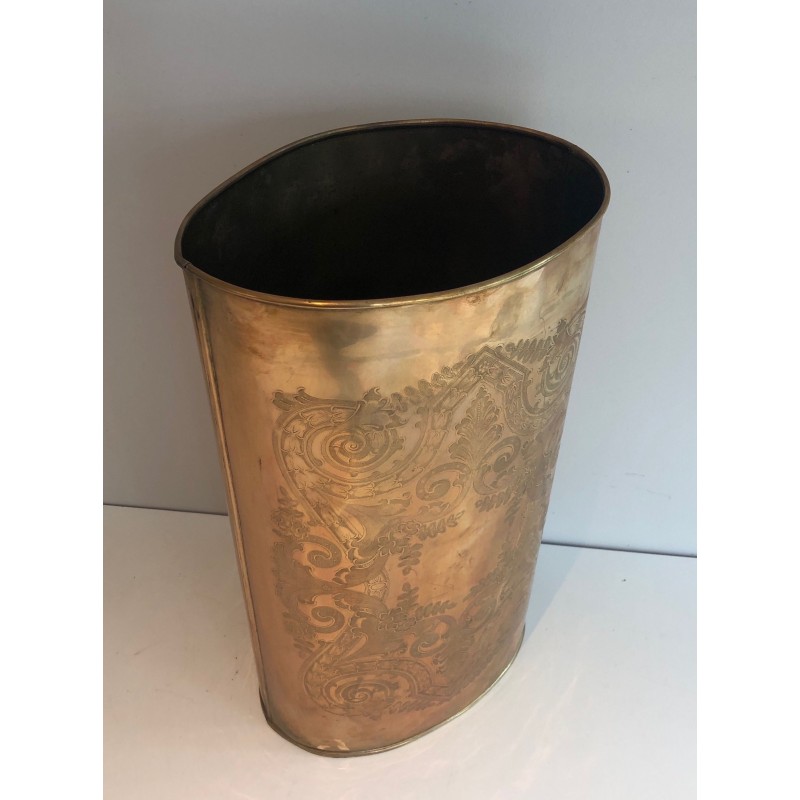 Engraved Brass Umbrella Stand with Interlacing Decorations, French Work, Circa 1900