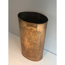 Porte-Parapluie en Laiton Gravé à Décors d'Entrelacs, Travail Français, Vers 1900