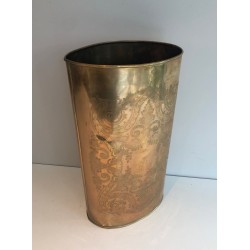Porte-Parapluie en Laiton Gravé à Décors d'Entrelacs, Travail Français, Vers 1900