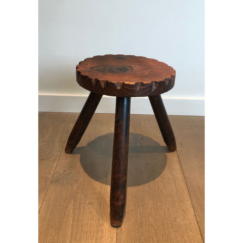 Pair of Brutalist Pine Stools, French Work, circa 1950 | Maison BARROIS