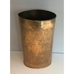 Engraved Brass Umbrella Stand with Interlacing Decorations, French Work, Circa 1900