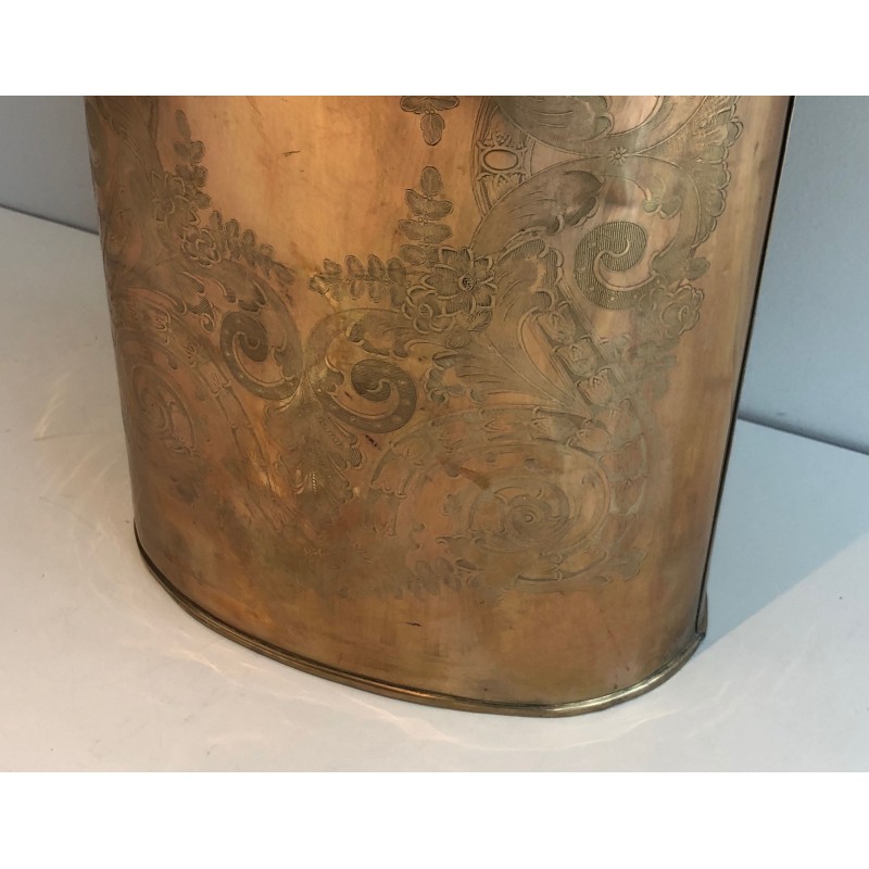 Engraved Brass Umbrella Stand with Interlacing Decorations, French Work, Circa 1900
