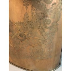 Engraved Brass Umbrella Stand with Interlacing Decorations, French Work, Circa 1900