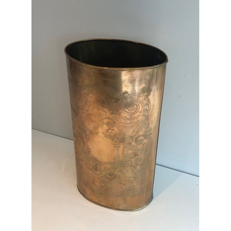 Porte-Parapluie en Laiton Gravé à Décors d'Entrelacs, Travail Français, Vers 1900
