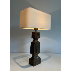 Brutalist Ceramic Table Lamp, French Work, Circa 1950