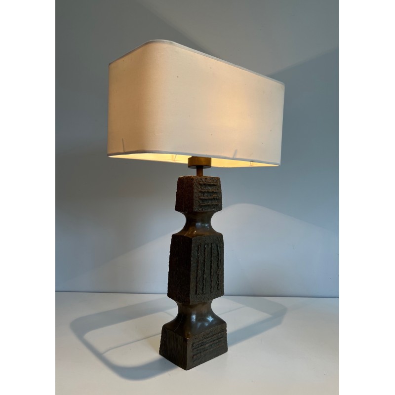 Brutalist Ceramic Table Lamp, French Work, Circa 1950