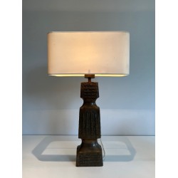 Brutalist Ceramic Table Lamp, French Work, Circa 1950