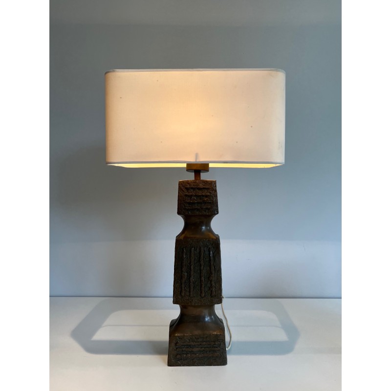 Lampe de Table Brutaliste en Céramique, Travail Français, Vers 1950