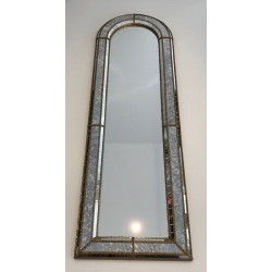 Arched Multi-Facet Mirror with Brass Garlands, French Work, Circa 1970