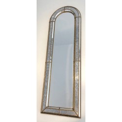 Miroir à Sommet Arrondi en Miroirs Multi-Facettes et Guirlandes de Laiton, Travail Français, Vers 1970