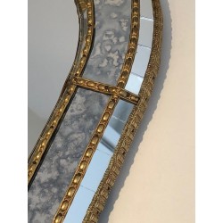 Arched Multi-Facet Mirror with Brass Garlands, French Work, Circa 1970