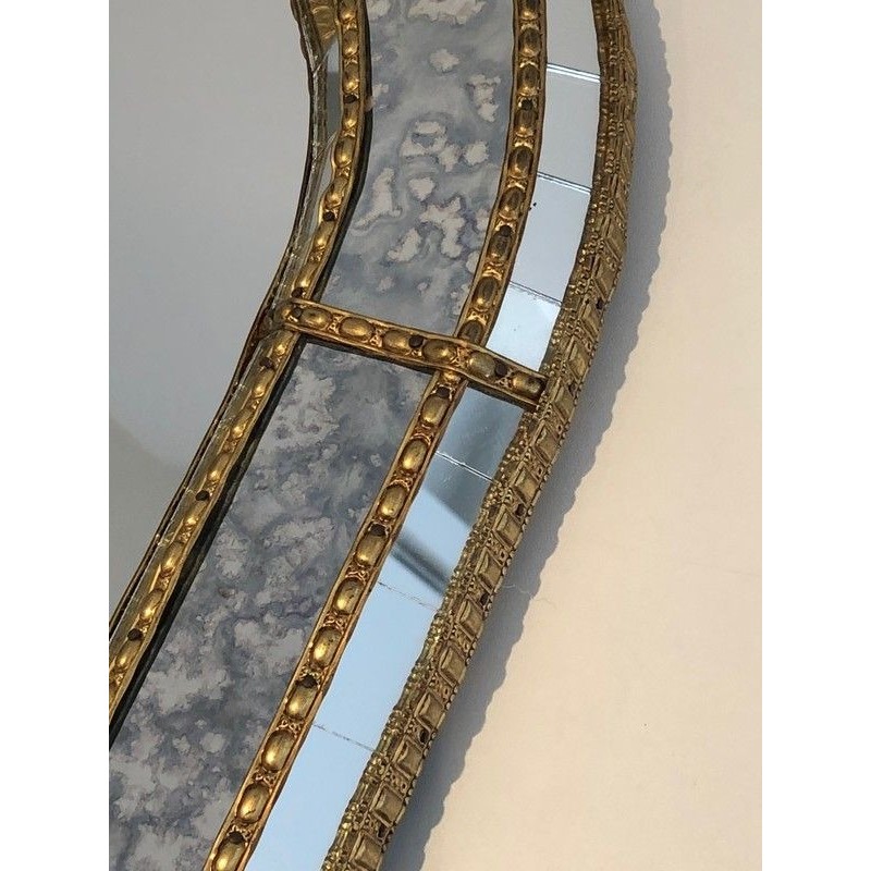 Arched Multi-Facet Mirror with Brass Garlands, French Work, Circa 1970