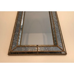 Miroir à Sommet Arrondi en Miroirs Multi-Facettes et Guirlandes de Laiton, Travail Français, Vers 1970