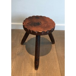 Pair of Brutalist Pine Stools, French Work, circa 1950 | Maison BARROIS