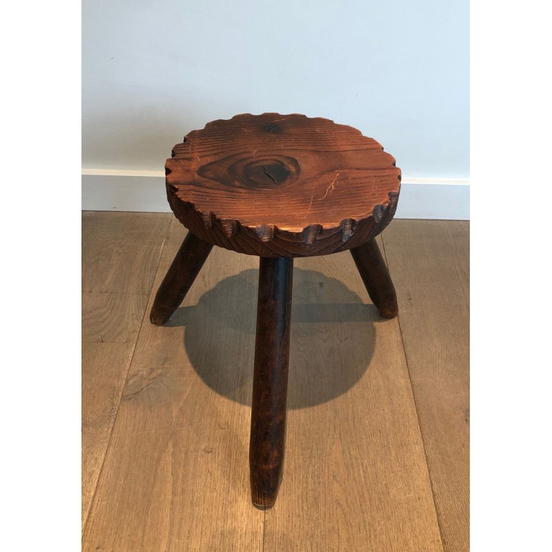 Pair of Brutalist Pine Stools, French Work, circa 1950 | Maison BARROIS