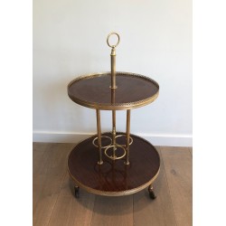 Table Roulante Ronde en Acajou et Laiton, Attribuée à la Maison Jansen, Travail Français, Vers 1940