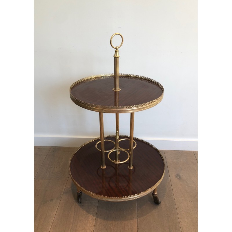 Round Mahogany and Brass Drinks Trolley, Attributed to Maison Jansen, French Work, Circa 1940