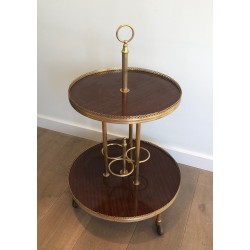 Table Roulante Ronde en Acajou et Laiton, Attribuée à la Maison Jansen, Travail Français, Vers 1940