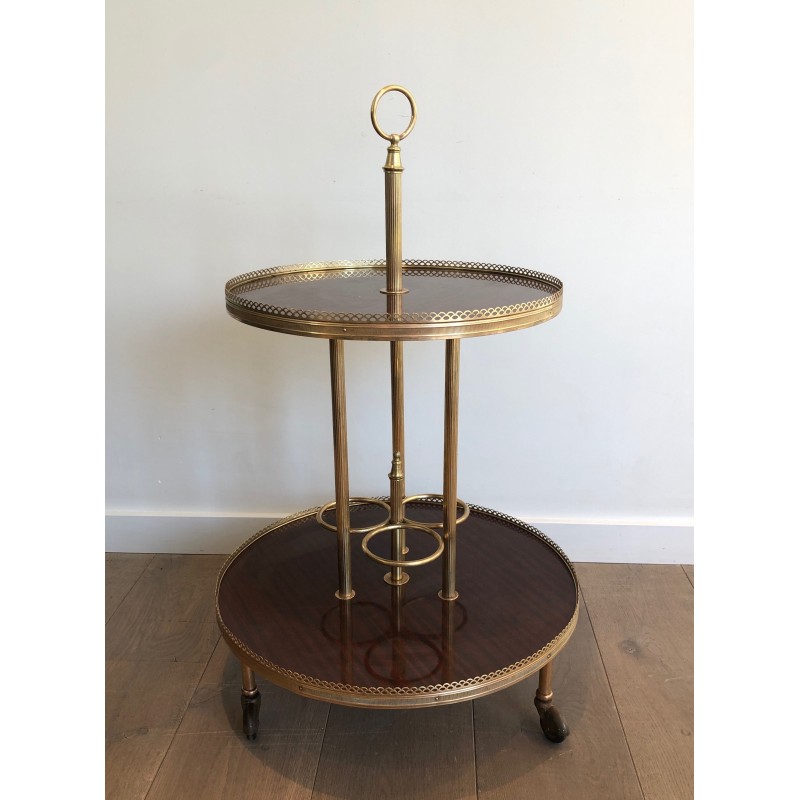 Round Mahogany and Brass Drinks Trolley, Attributed to Maison Jansen, French Work, Circa 1940