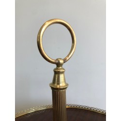 Table Roulante Ronde en Acajou et Laiton, Attribuée à la Maison Jansen, Travail Français, Vers 1940